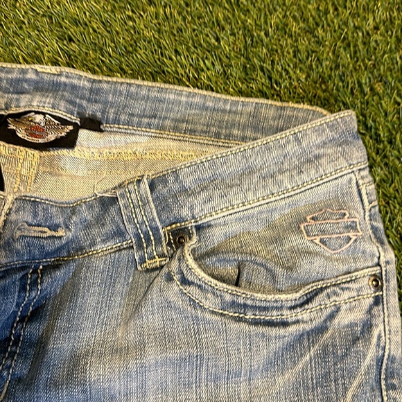 Wmns Vintage Harley Davidson Biker Denim Jeans - Picture 5 of 8